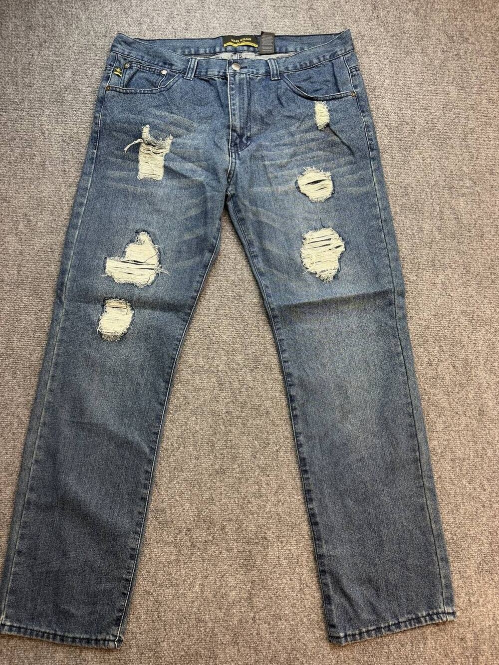 Maxi Milian Men's Ripped Distressed Jeans 38x34 Blue Straight Leg Denim